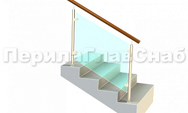 Ограждение с деревянным поручнем с зажимными стеклодержателями и стойками купить в Челябинске