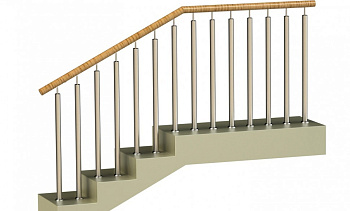 Ограждения с двумя стойками в каждую ступень с пластиковым поручнем и без ригелей в Челябинске. Готовые проекты ПерилаГлавСнаб
