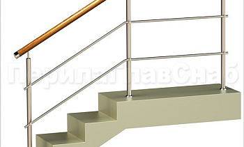 Два ригеля на держателях, круглый деревянный поручень и круглые стойки в Челябинске. Готовые проекты ПерилаГлавСнаб Два ригеля на держателях, круглый деревянный поручень и круглые стойки в Челябинске. Готовые проекты ПерилаГлавСнаб