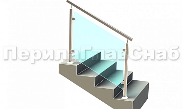 Ограждение лестницы с квадратным поручнем с зажимными стеклодержателями и квадратными стойками купить в Челябинске