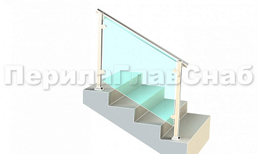 Ограждения для лестницы с поручнем на выносе с зажимными стеклодержателями и квадратными стойками купить в Челябинске