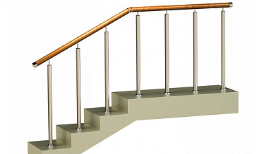 Ограждения со стойками в каждую ступень с круглым деревянным поручнем без ригелей купить в Челябинске