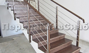 Ограждение со стойками из шлифованной нержавеющей стали с боковым крепежом, со вставками из дерева купить в Челябинске