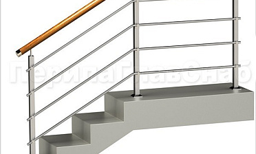 Четыре ригеля на держателях, круглый деревянный поручень и квадратные стойки купить в Челябинске