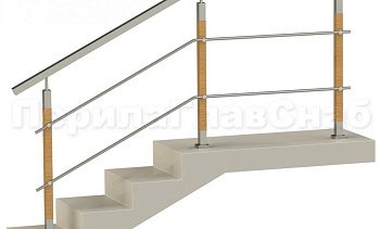 Два ригеля на держателях, квадратный поручень и квадратные деревянные стойки в Челябинске. Готовые проекты ПерилаГлавСнаб