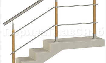 Два ригеля на держателях, круглый поручень и квадратные деревянные стойки в Челябинске. Готовые проекты ПерилаГлавСнаб Два ригеля на держателях, круглый поручень и квадратные деревянные стойки в Челябинске. Готовые проекты ПерилаГлавСнаб