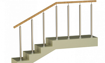 Ограждения со стойками в каждую ступень с квадратным деревянным поручнем без ригелей в Челябинске. Готовые проекты ПерилаГлавСнаб