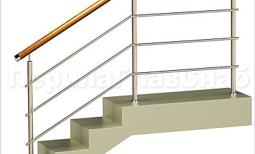 Три ригеля на сварке, круглый деревянный поручень и круглые стойки купить в Челябинске