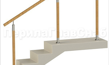 Нержавеющие ограждения без ригелей с квадратным деревянным поручнем и стойками с деревянными вставками купить в Челябинске