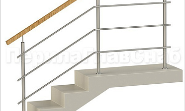 Три ригеля на сварке, квадратный деревянный поручень и круглые стойки купить в Челябинске