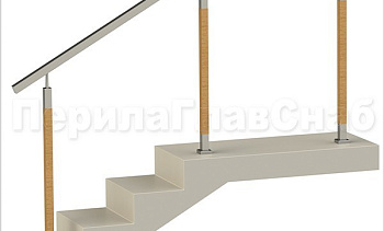 Нержавеющие ограждения без ригелей с квадратным поручнем и стойками с деревянными вставками в Челябинске. Готовые проекты ПерилаГлавСнаб