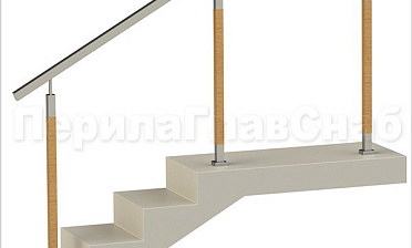 Нержавеющие ограждения без ригелей с квадратным поручнем и стойками с деревянными вставками купить в Челябинске