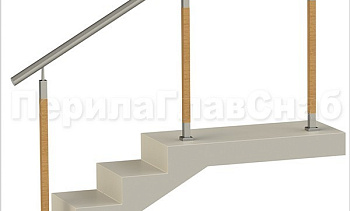 Нержавеющие ограждения без ригелей с круглым поручнем и стойками с деревянными вставками в Челябинске. Готовые проекты ПерилаГлавСнаб
